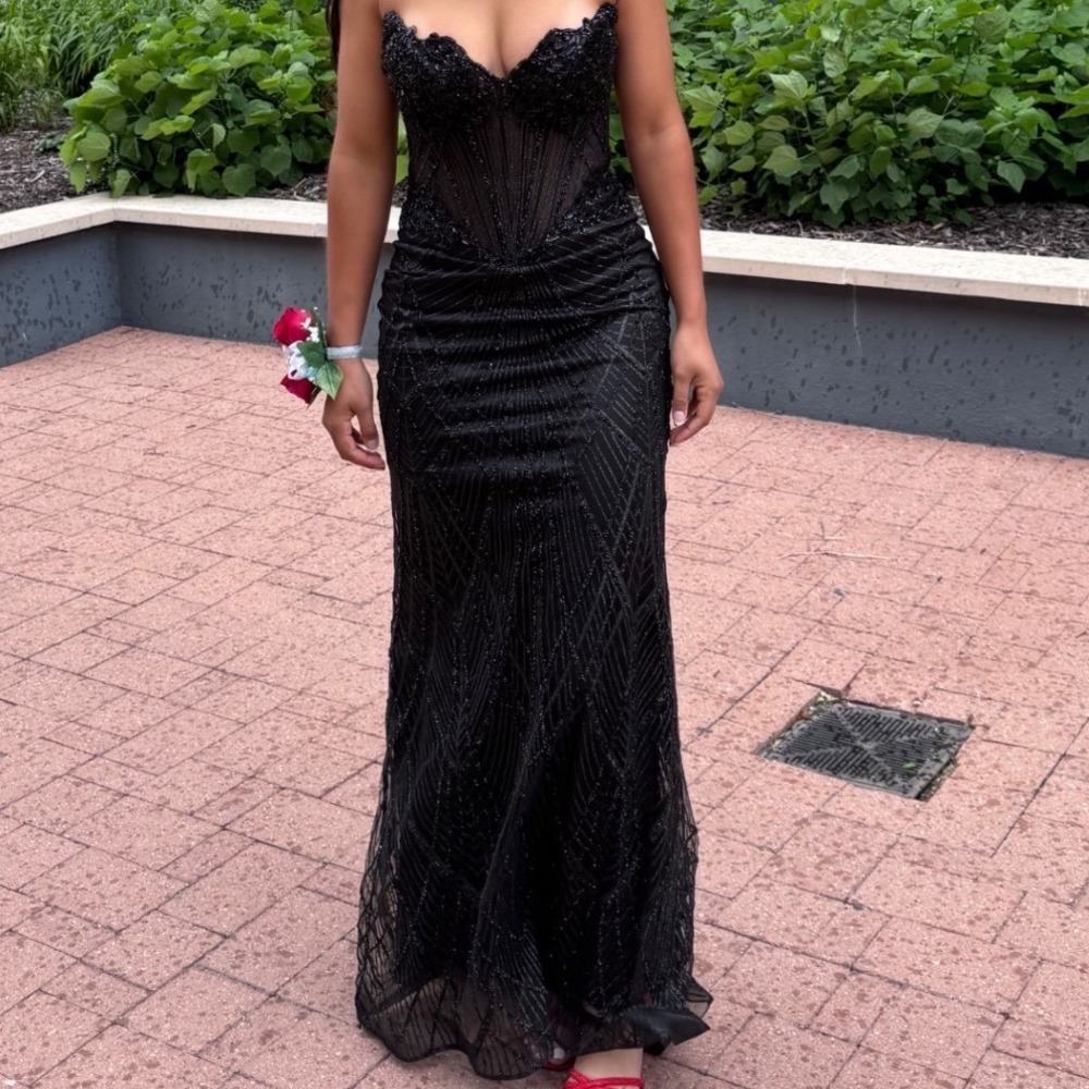 Rich's Apparel Black Sequin Corset Mermaid Evening Gown Formal Dress Size 0